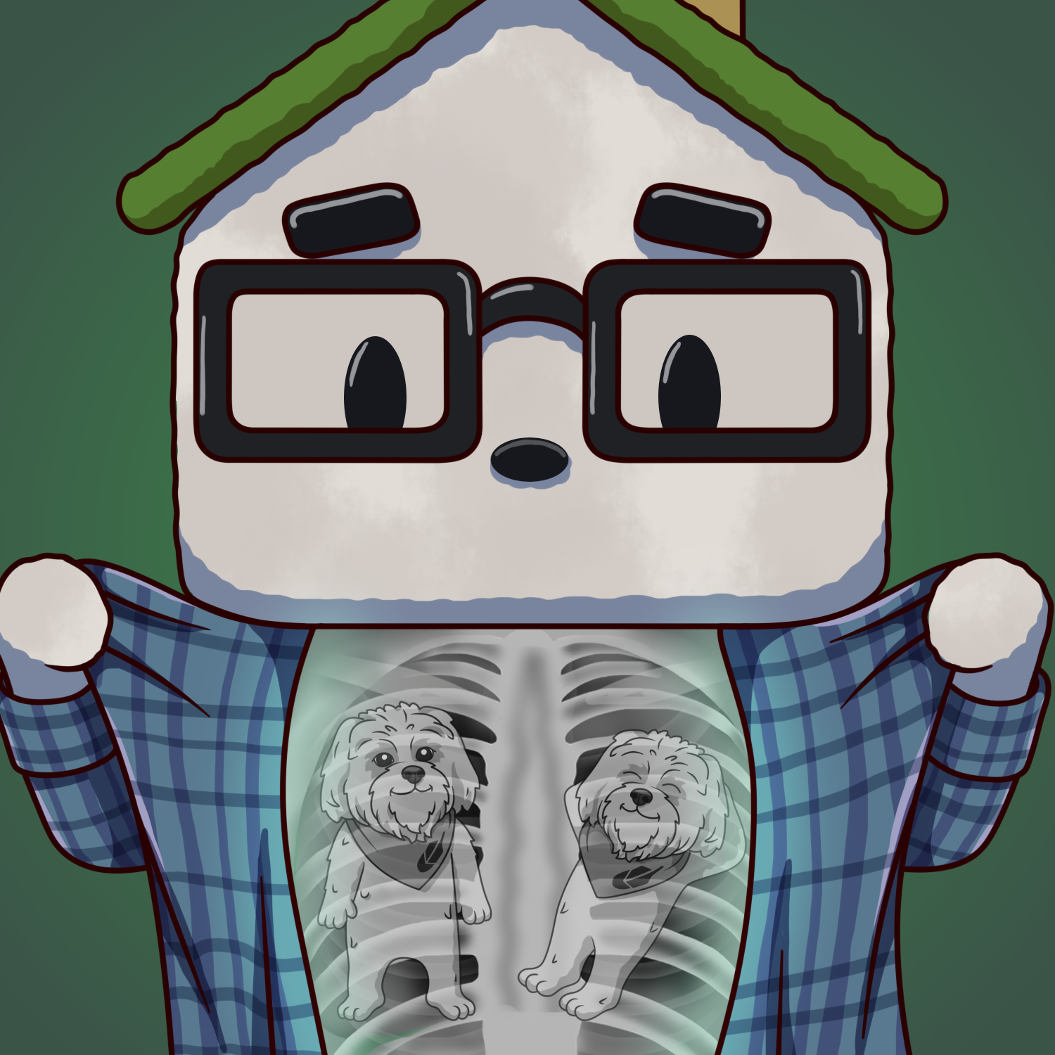 Robinhood house mascot opening its shirt to reveal two Brodies in its ribcage